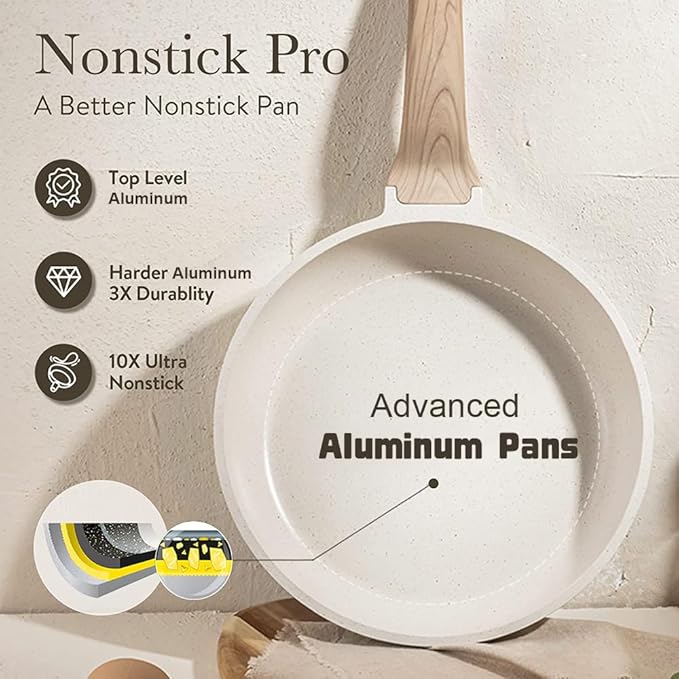 ZJchao Nonstick Pots and Pans Set with Lids 7 Piece Aluminum Cookware Set Induction Compatible Stackable Kitchen Cooking for Home Chefs and Families Stainless Steel Bottom