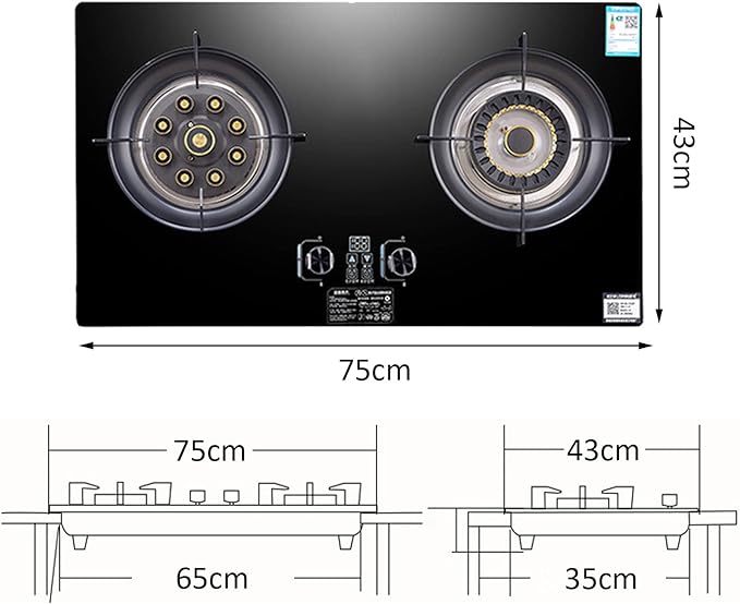 Drop-In Gas Stove Top 2 Burner Tempered Glass Gas Cooktop Home Kitchen Built-In Gas Cooker 0-180 Minutes Timer Easy To Clean Black
