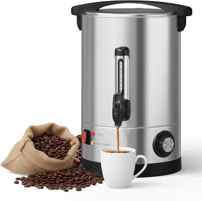 70 Cup 10L Commercial Coffee Maker | Large Capacity Coffee Urn with Double-Wall 304 Stainless Steel | Quick Brew Dispenser for Offices Meetings &amp Large Gatherings Silver