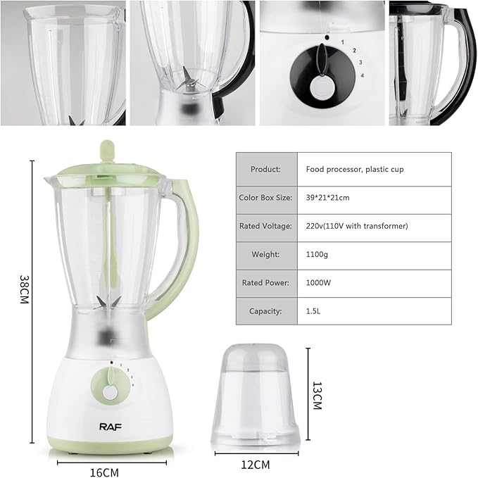 Blender Smoothie Maker 1000W High Speed Professional Smoothie Blender Adjustable Speed 1.5L Jar Kitchen Professional Food Processor Blender (Green)