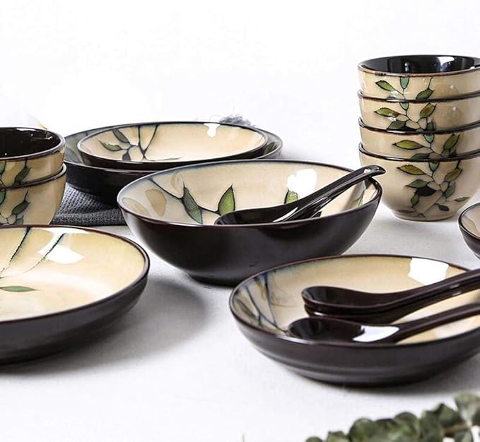 18 Pieces Ceramics Plates Bowls Combination Porcelain Flower Pattern Dinner Sets