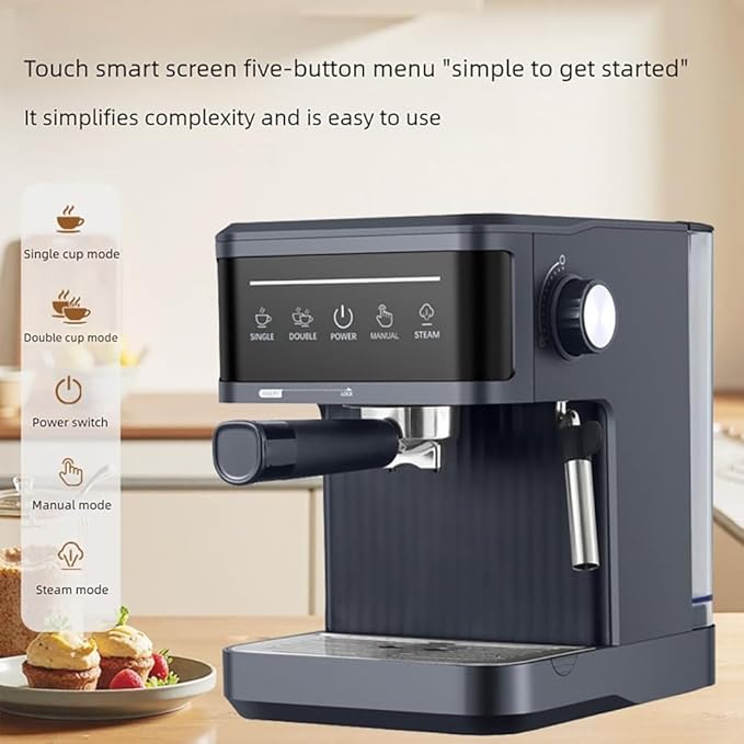 Espresso Coffee Machine Semi-Automatic Coffee Maker Machine Professional Espresso Maker with LED Touch Screen Touch Control Removable Water Tank for Home