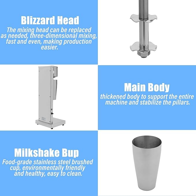 TsoLay Single Head Milkshake Maker 180W Electric Single-Head Milk Shake Machine with 650ml Cup 18000RMP Speed Adjustable Stainless Steel for Protein Shakes and Mixing Drink