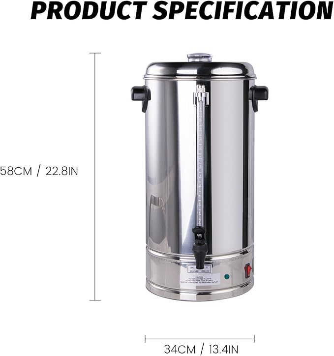 Commercial Coffee Urn 100-Cup (15.8 Qt) 1250W High-Capacity Stainless Steel Percolator with Removable Filter &amp Keep-Warm for Large Catering &amp Event Service