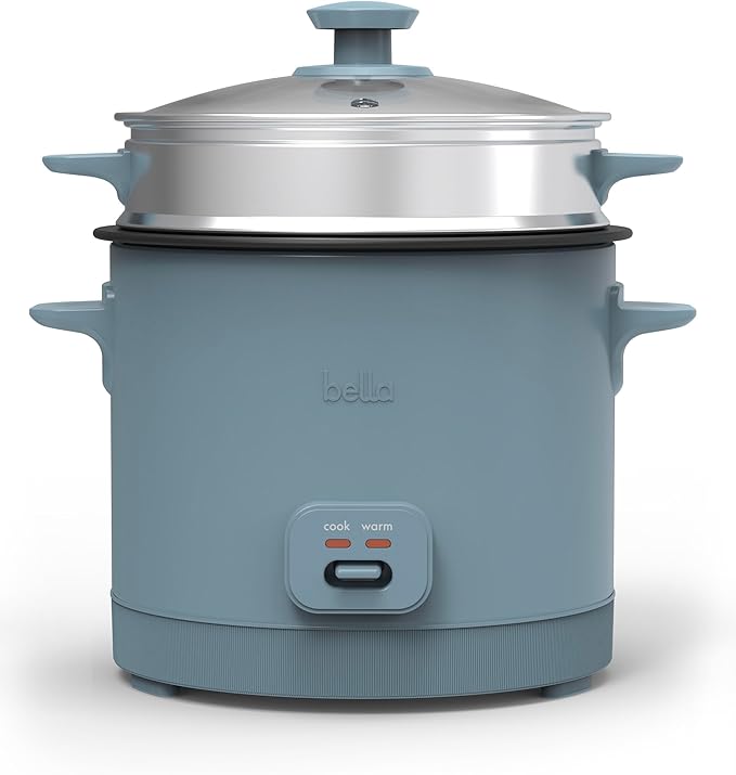 bella 16 Cup Rice Cooker with Steamer Dishwasher Safe Steaming Basket Rice Paddle and Measuring Cup Removable Nonstick Cooking Bowl Automatic Keep Warm Function 400 Watt Surf