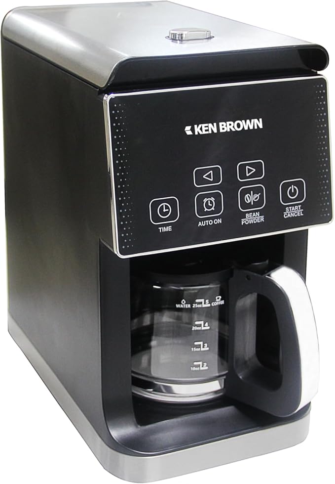 KEN BROWN Kenbrown Coffee Maker with 25OZ Glass Carafe Built-in Coffee Grinder and Timer Function Ideal for Office Home Party