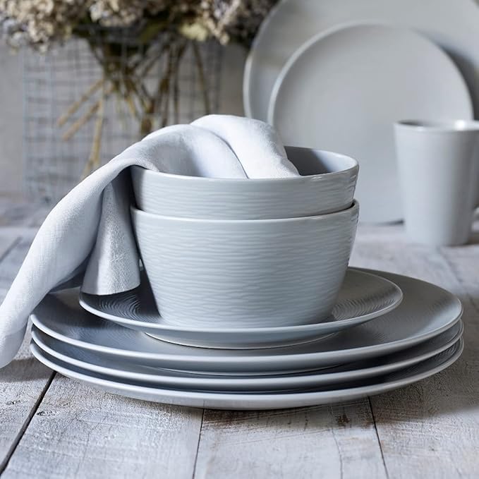 Noritake Colorscapes Grey-on-Grey Swirl 16-Piece Coupe Dinnerware Set Service for 4