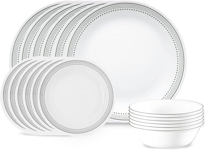 Corelle Vitrelle 18-Piece Service for 6 Dinnerware Set Triple Layer Glass and Chip Resistant Lightweight Round Plates and Bowls Set Mystic Gray