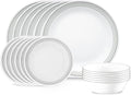 Corelle Vitrelle 18-Piece Service for 6 Dinnerware Set Triple Layer Glass and Chip Resistant Lightweight Round Plates and Bowls Set Mystic Gray