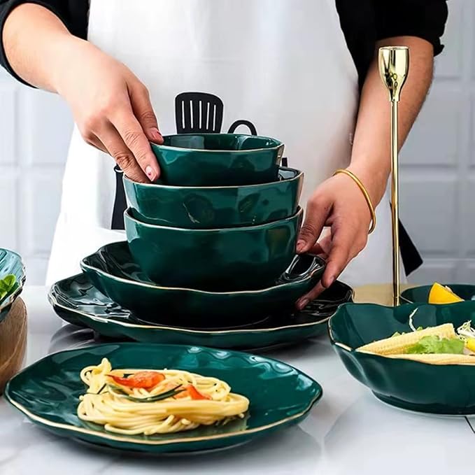 Ceramic Dinner Plates Set of 4 10 inch Dish Set - Microwave Oven and Dishwasher Safe Scratch Resistant Modern Rustic Dinnerwar