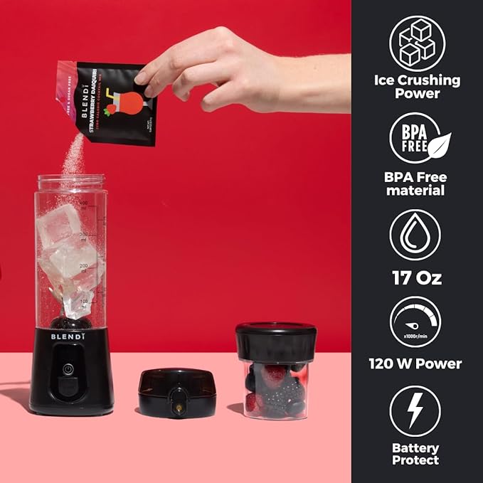 BLENDi Pro+ Portable Blender (17.5oz Black) – Upgraded Ice Crushing 120W Motor USB-C Rechargeable Cordless Personal Blender Smoothies &amp Shakes – BPA-Free ravel-Friendly (NEW)