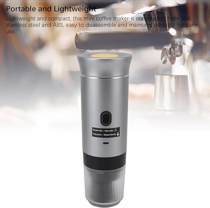 Portable Coffee Maker 304 Stainless Steel Automatic Heating Travel Coffee Machine with 7500mAh Battery and USB Charging for Camping Hiking Office Home
