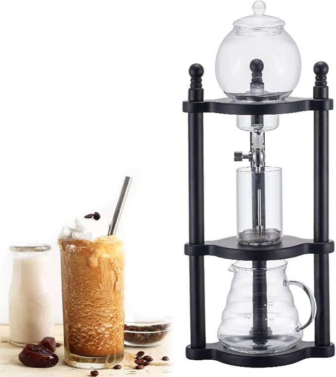 Cold Brew Drip TowerCold Brew Drip Coffee MakerIced Coffee Drip Pot Cold-Drip Coffee Tower600ml Large CapacityWooden Cold Brew Drip Tower (A)