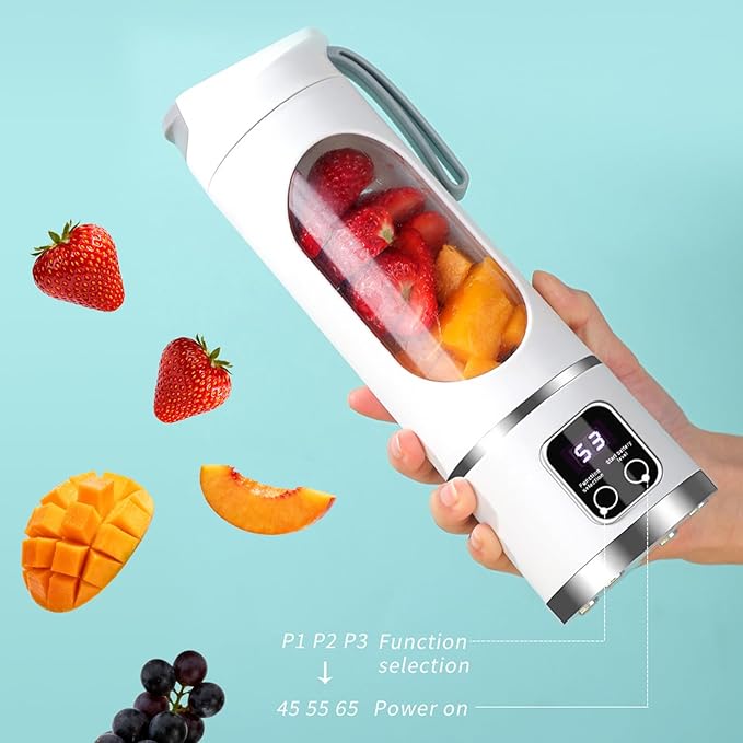 Electric Juicer Cup Display Fruit Mixing Machine 12 Inches Personal Blender with Rechargeable Battery Portable Shakes Maker with Safety Lock Kitchen Gym Travel Dormitory Apartment Organizer