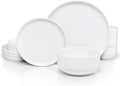 Ceramic Dinnerware Set 12-Piece Service for 4 Soup Bowls (31.5 oz) Salad Plates (7.5) Dinner Plates (10.5) Round Microwave and Dishwasher Safe White Cambridge Classics