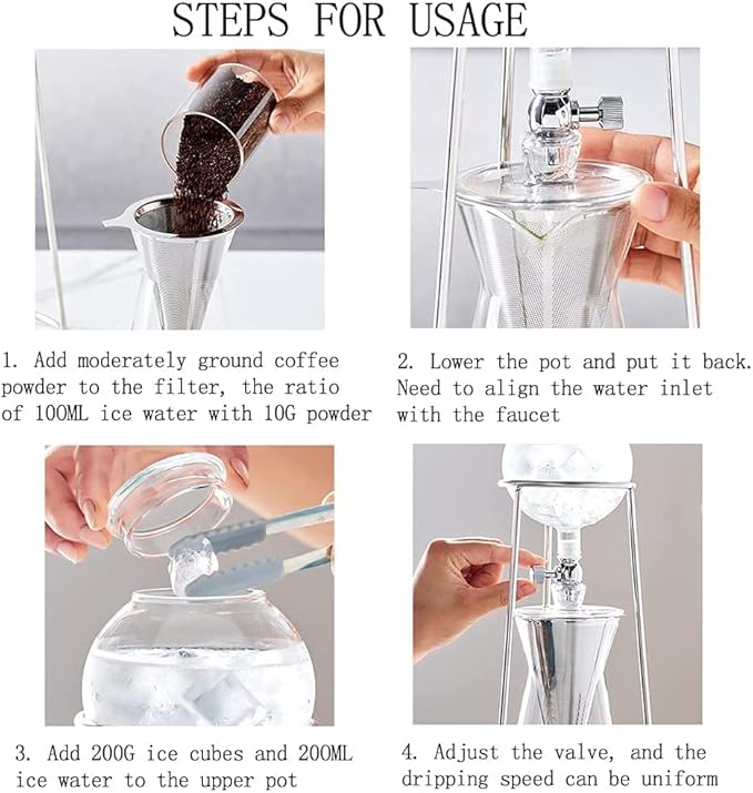 Habiba Iced Drip Coffee Maker Modern Cold Brew Coffee Maker Home Siphon Coffee Maker with Stainless Steel Filter Adjustable Water Flow Iced Tea Maker Reusable