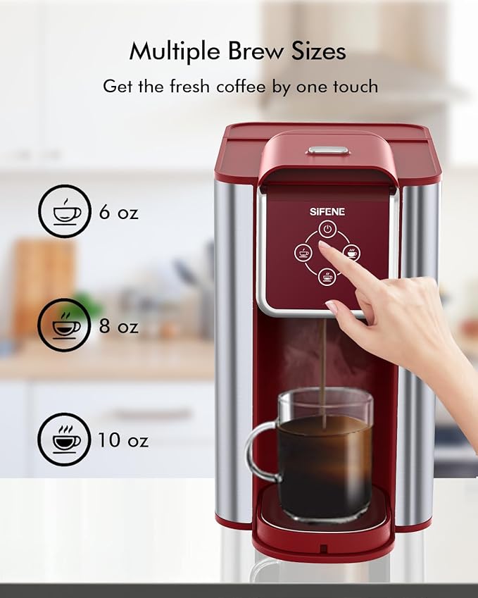 SIFENE KC101 3-in-1 Single Serve Coffee Maker Compact &amp Portable Compatible with K-Cup Pods Only Ground Coffee &amp Tea Fast Brew in 60 Seconds 50oz Removable Reservoir Easy to Clean Red