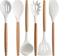 Kitchen Cooking Utensils Set 6Pcs Non-Stick Silicone Kitchen Utensils Spatula Spoon Turner Ladle Pasta Server Heat Resistant Wooden Handle Silicone Cooking Gadgets Sets for Cookware &amp Baking