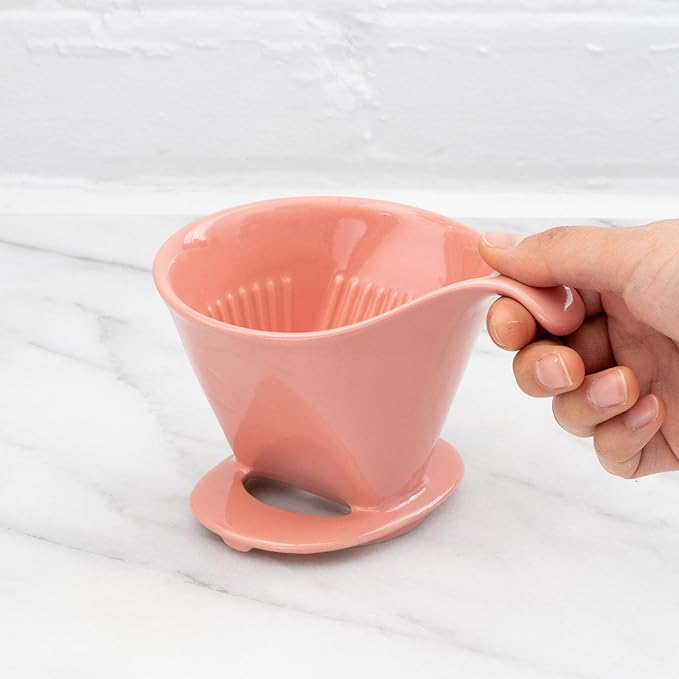 Zero Japan - Bee House Pour Over Coffee Dripper - Lead-Free &amp Cadmium-Free Ceramic Coffee Maker with Elegant Peek Hole Drip Cone Brewer Coffee Gifts Brewing Accessories - Coral Pink Standard Si