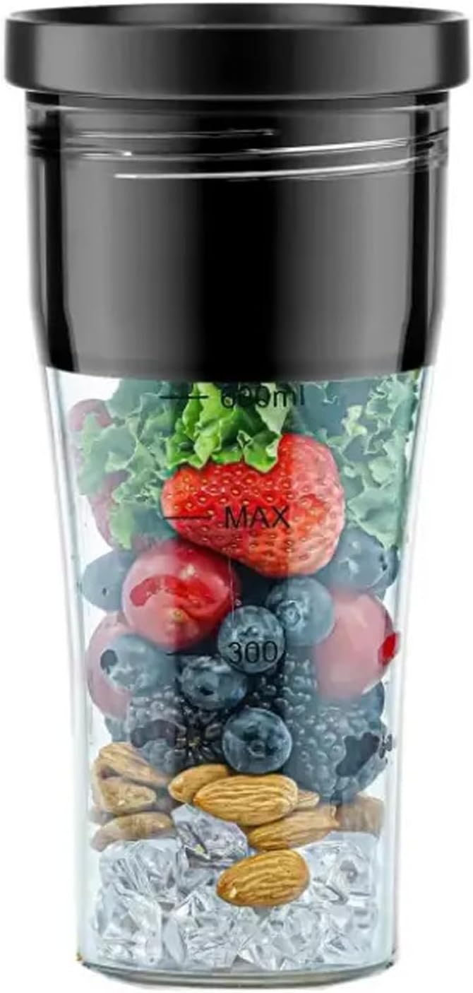 Portable Blender 20oz 600ml USB Rechargeable Blender Cup IPX8 Double Gear 6 Blades 18000rpm with 4000mAh Battery Large Capacity Blender for Shakes Juice Smoothies