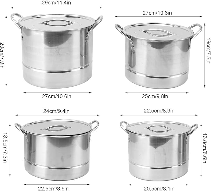 4PCS Soup Pot Set Stainless Steel Multipurpose Sauce Pot Kitchen Cookware with 8 Lids for Cooking Steaming Stir Frying