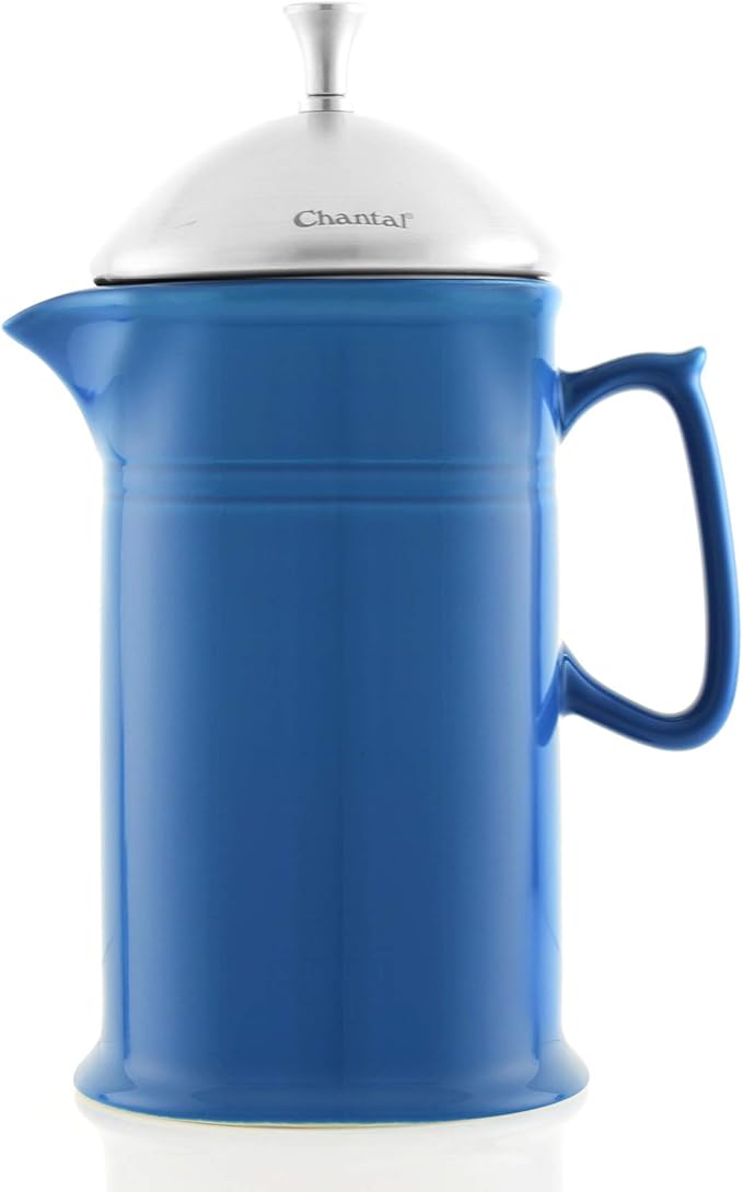 Chantal Stoneware French Press with Stainless Steel Plunger and Lid 28 ounce capacity Blue Cove