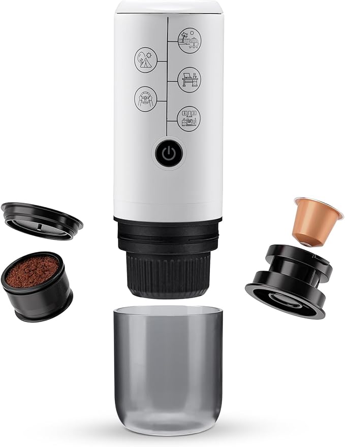 Portable Espresso Machine 17 Bar Mini Coffee Maker Travel Coffee Maker for Camping Compatible with Nes Series Capsules and Ground Coffee Electric Espresso Maker (A-White)