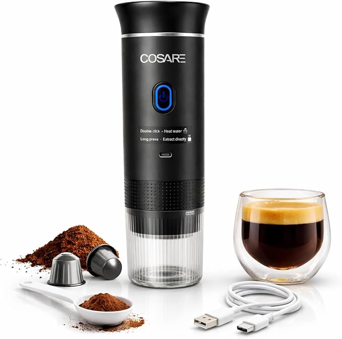 3 in 1 Espresso Coffee Maker – Single ServeGround Coffee Compatible – 19 Bar Pump Fast Heating Compact Design Espresso Portable Machine with Milk Frother for Home &amp Office Use (Black)
