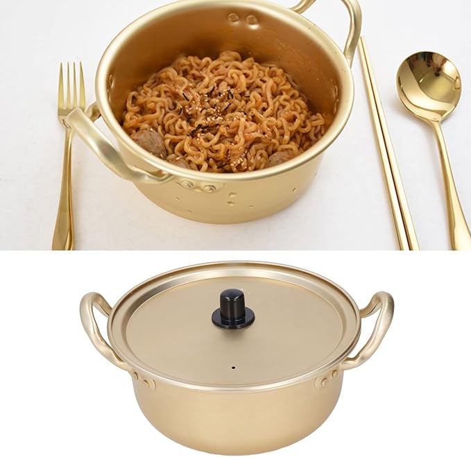 Korean Ramen Pot Korean Ramen Noodle Cooking Pot With Lid Portable Lightweight Ramen Pan with Handle Fast Heating Korean Cookware for Making Ramen Curry Rice Kimchi Soup