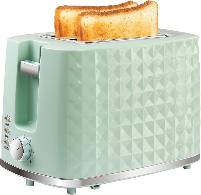 Toaster 2 Slices Toasters Wide Slot Bread Toaster with Cancel Bagel Defrost Function Bagel Toasters with Removable Tray &amp 6 Temperature Settings Green