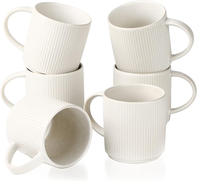 Famiware Dinnerware Set for 4 (12 Piece) and 12oz Mug Set (6 Piece) and 3oz Espresso Cups and Saucers Set- Star Stoneware Dishes - Matte White