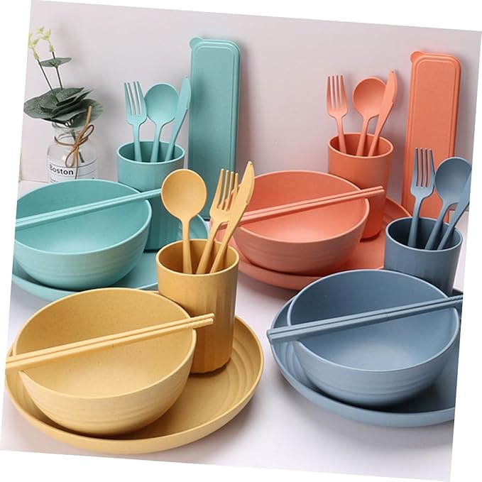 4-piece Dinnerware Sets Wheat Straw Cutlery Set Kitchen Straw Tableware Home Straw Dinnerware Portable Straw Cutlery Kit