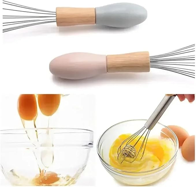 Manual Egg Blender With Wood Handle Stainless Steel Hand Beater Dough Cream Stirring Mixer Whisk Cooking Baking Kitchen Tools(10 inch)