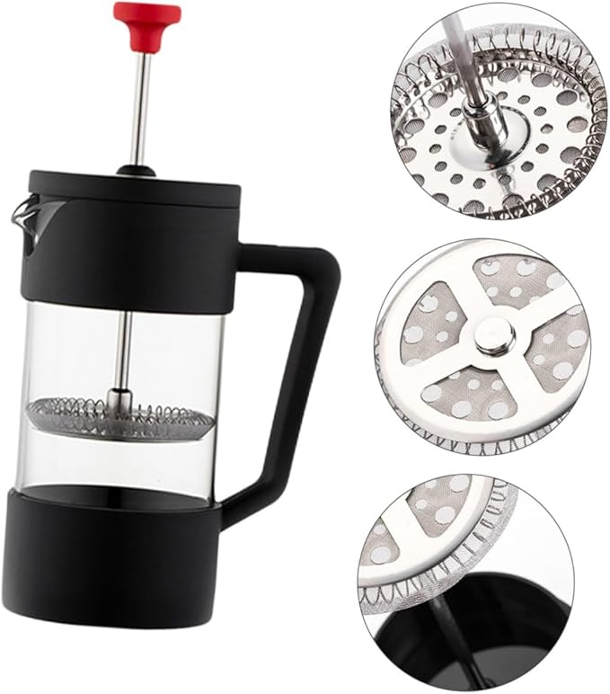 Happyyami Glass Plunger Coffee Maker 350ml Heat-resistant Borosilicate Glass Coffee Pot Stainless Steel Press for Home Brewing Tea