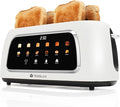 4 Slice Toaster with Touch Screen Control 1.5 Wide Long Slots 6 Browning Levels &amp 6 Bread Types Digital Timer Memory Defrost Reheat (WHITE)