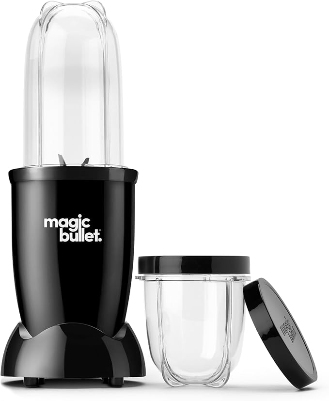Magic Bullet® Blender Set 7-Piece Set 250W Blender and Food Processor 2 Blending Cups Cross Blade Compact Design Smoothies Sauces Silver MBR-0701AK