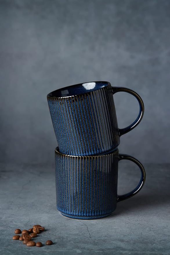 Famiware Dinnerware Set for 4 (12 Piece) and Coffee Mug Set for 4 (12 oz) - Nebulas Blue