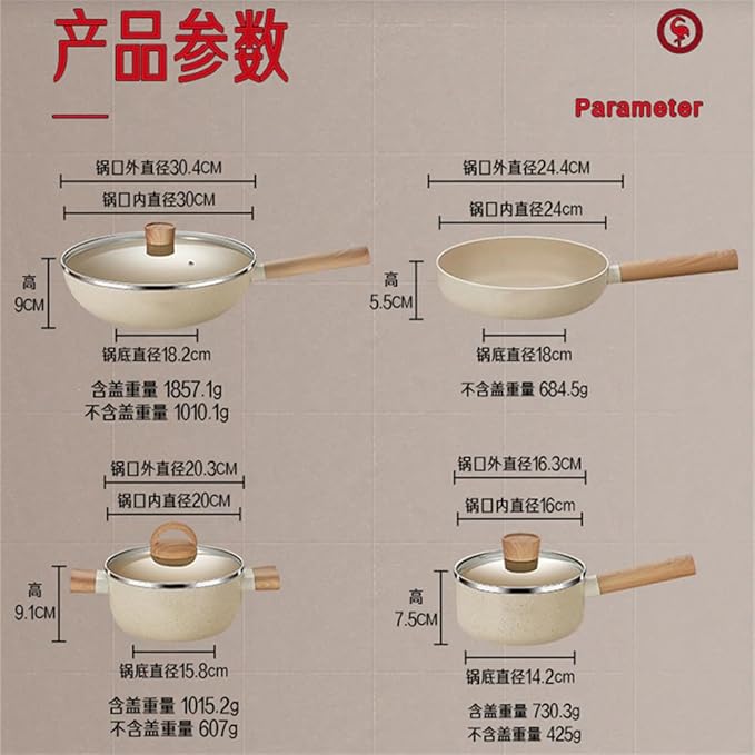 Wok Frying Pan Stockpot Milk Pan Cookware Set Metal Glass See Through Lid Non Stick Cooking Pot Set CookwareFourPiece SetFourPiece Set