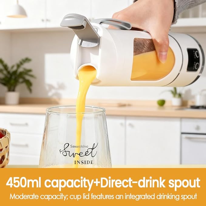 Portable Blender Cup450ml Smoothies Shakes Maker with 12 Sharp Blades &amp 1500mAh Lithium Battery for Kitchen Travel Office Sport Gym Camping