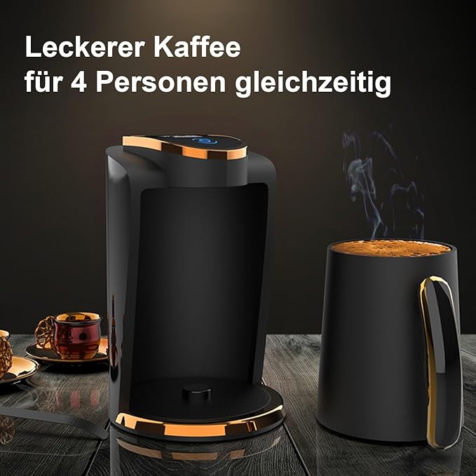 İnca IKM-01 Wonder Series Turkish Coffee Maker Turkish Coffee Maker with Measuring Spoon for 4 Cups (Fincan) at the Same Time High Performance in Elegant Black and Rose Gold Design