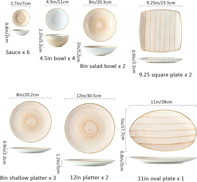 Plate and Bowl SetCeramic Dinnerware Sets Porcelain Serveware 20 Piece Porcelain Bowls and Plates Set Service for 6 Stoneware Tableware Ceramic Dishes Dinne