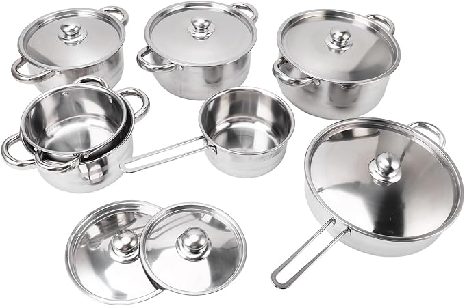 Stainless Steel Cookware Set 6 Pcs Pots and Pans Set Frying Pans Saucepans Saute Paning Stock Pot Compatible with All Cooktops Double Ear Soup Milk Frying with Handle