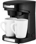 OVENTE Double Drip Coffee Maker with 2 Ceramic Mugs and Auto Shut Off Small Dual Drip Coffee Maker Machine Works with Ground Coffee Only Compact Kitchen or Office Essential Black CMDD2MB