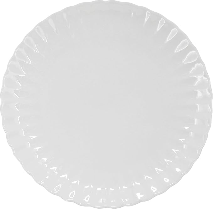 Elama Jane 16 Piece Scalloped Double Bowl Porcelain White Dinnerware Set Serveware Tableware Bowls Plate Set (Jane)