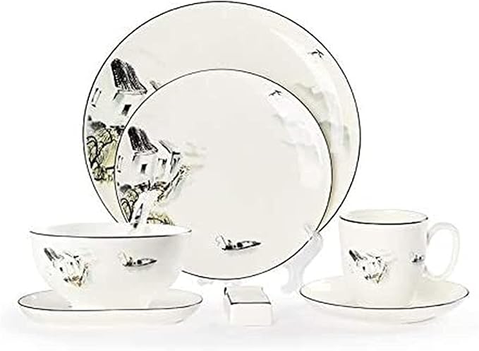 Dinnerware Sets Dish Set Bone China Ceramic Bowls Plates Cups and Saucers Landscape Painting Style Tableware Set New Chinese Style Dinner Set
