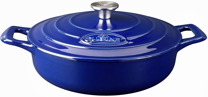 La Cuisine Piece Enameled Cast Iron 5 pc set Pro Range 3.75QT Saute 6.75QT Oval w/lid 10 Fry Pan High Gloss  Blue/Sapphire
