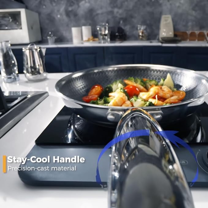 Nonstick Frying Pan Set 8 10 and 12-inch Frying Pans 6-Piece Hybrid Non stick 18/10 Stainless Steel Pans with Lid Induction Compatible Dishwasher &ampOven Safe PFOA Free