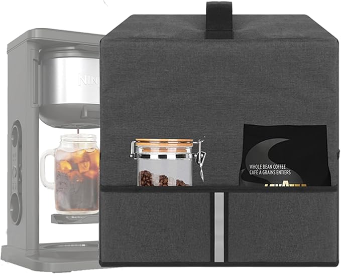 Heavy-Duty Elastic Oxford Dust Cover for Ninja CM300 CM371 CM400 CM401 CM407 Coffee Makers with Pearl Cotton Protective Liner &amp Storage Bag 12.6x9.5x15 Dark Grey