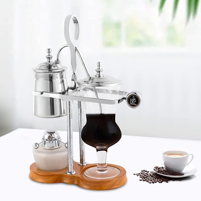 LOYALHEARTDY Vintage Siphon Coffee Maker Belgian Luxury Syphon Coffee Machine with Royal Family Temperament Silver Retro Royal Family Balance Siphon Coffee Maker Siphon Brewer Vintage Coffee Pot