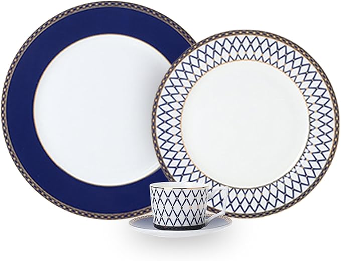 European Style Dinnerware Set Service for 4 Bone China Dinnerware Sets Unbreakable Porcelain Dinner Sets Coffee Cup and Saucer Tableware Set Steak Dinner Plates Dish Set New Blue-003
